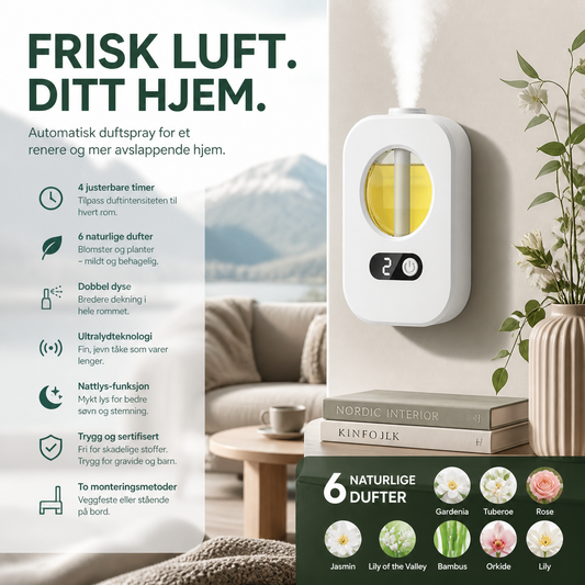 🌿 Älykäs tuoksudiffuusori – 8 tuoksua, 4 tehotasoa, yövalo. Raikasta ilmaa joka huoneeseen! ✨💨