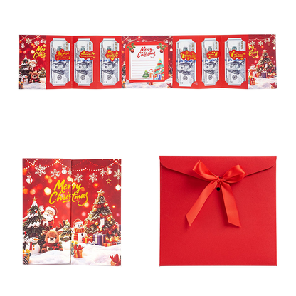 🎄 50 % ALENNUS! ✨ Juhlavan näköinen käteislahjakorttikotelo – useita lokeroita, tilaa joulutervehdyksille ja nauhalla suljettava kirjekuori – tee käteisestä huomaavainen joululahja 💌
