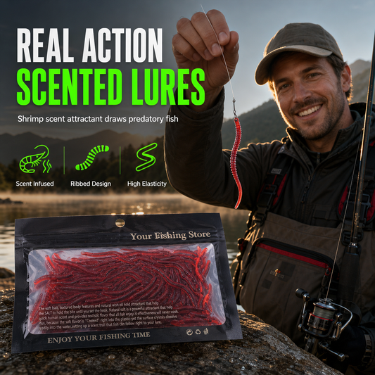 🎣 50 % ALENNUS! 🪱 Pehmeä syötti: sade Mato – katkarapujen tuoksu, 50/100 kpl:n pakkaus ✨