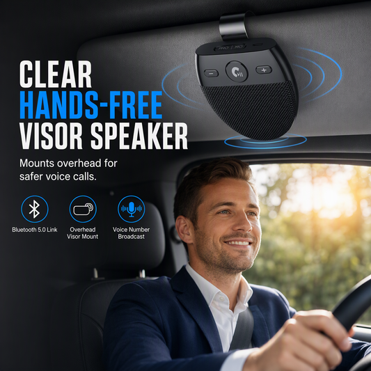 📢📢50% ALENNUS!! ⏰SP11-auton aurinkosuojan Bluetooth- handsfree-puhelin, jossa on tärinäkäynnistetty automaattinen virrankäynnistys, A2DP-tuki ja soittajanumeron ääniohje