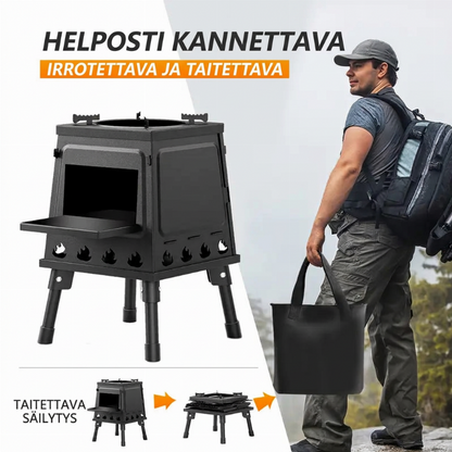 ⏳🔥RAJOITETUN AJAN 50% ALENNUS! ⏰Kannettava puupolttorakettiuuni | 16 tuuletusaukkoa tehokkaaseen palamiseen | Ulkopuinen puulämmitteinen uuni | Taitettava retkeilykeittolaite